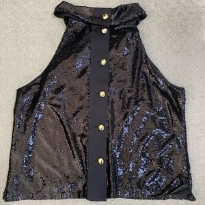 Sail to Sable XXL Black Sequin Halter Top with Gold Buttons
